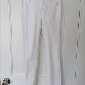 DL1961 Women’s Florence Cropped White Skinny Jeans w Raw Side Seams and Hem, 23